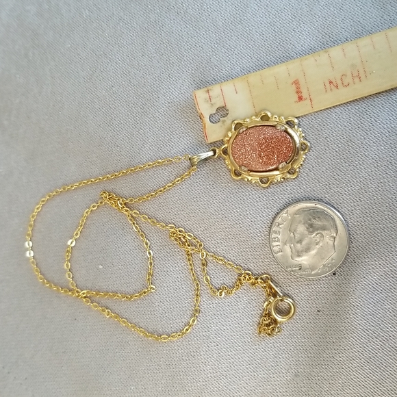 Gold stone FILIGREE pendant necklace Vintage - Picture 2 of 3